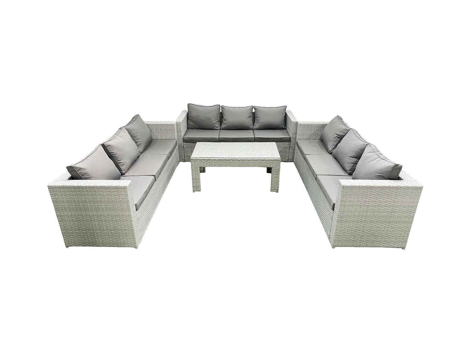 Ensemble de meubles d'extérieur en rotin 9 places Ensemble de canapés de jardin Table basse oblongue Gris clair mixte