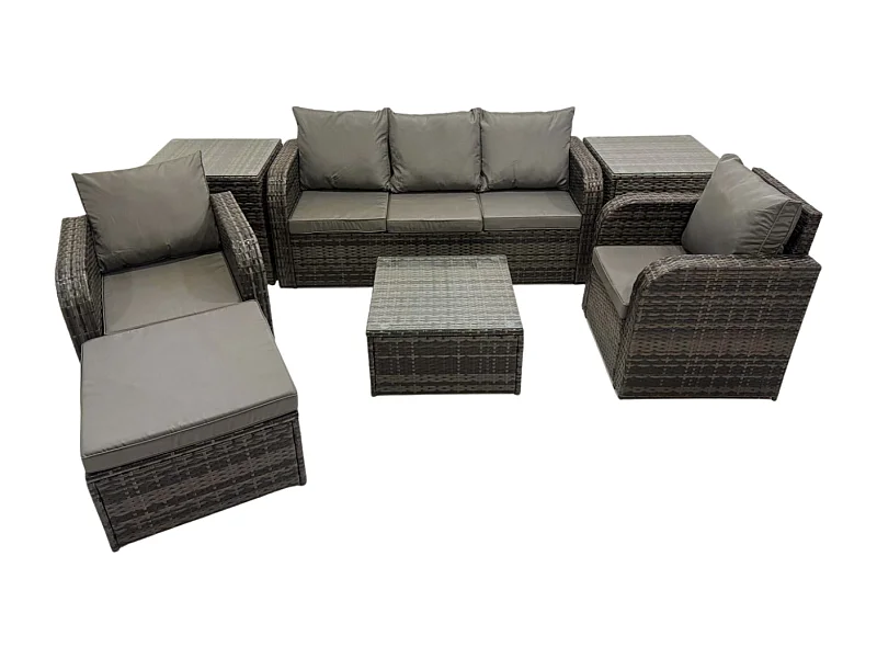 Ensembles de meubles de jardin 6 Pièces Canapés de terrasse avec Chaise inclinable Canapé 3 places 2 Tables d'appoint Grand tabouret Gris foncé mixte