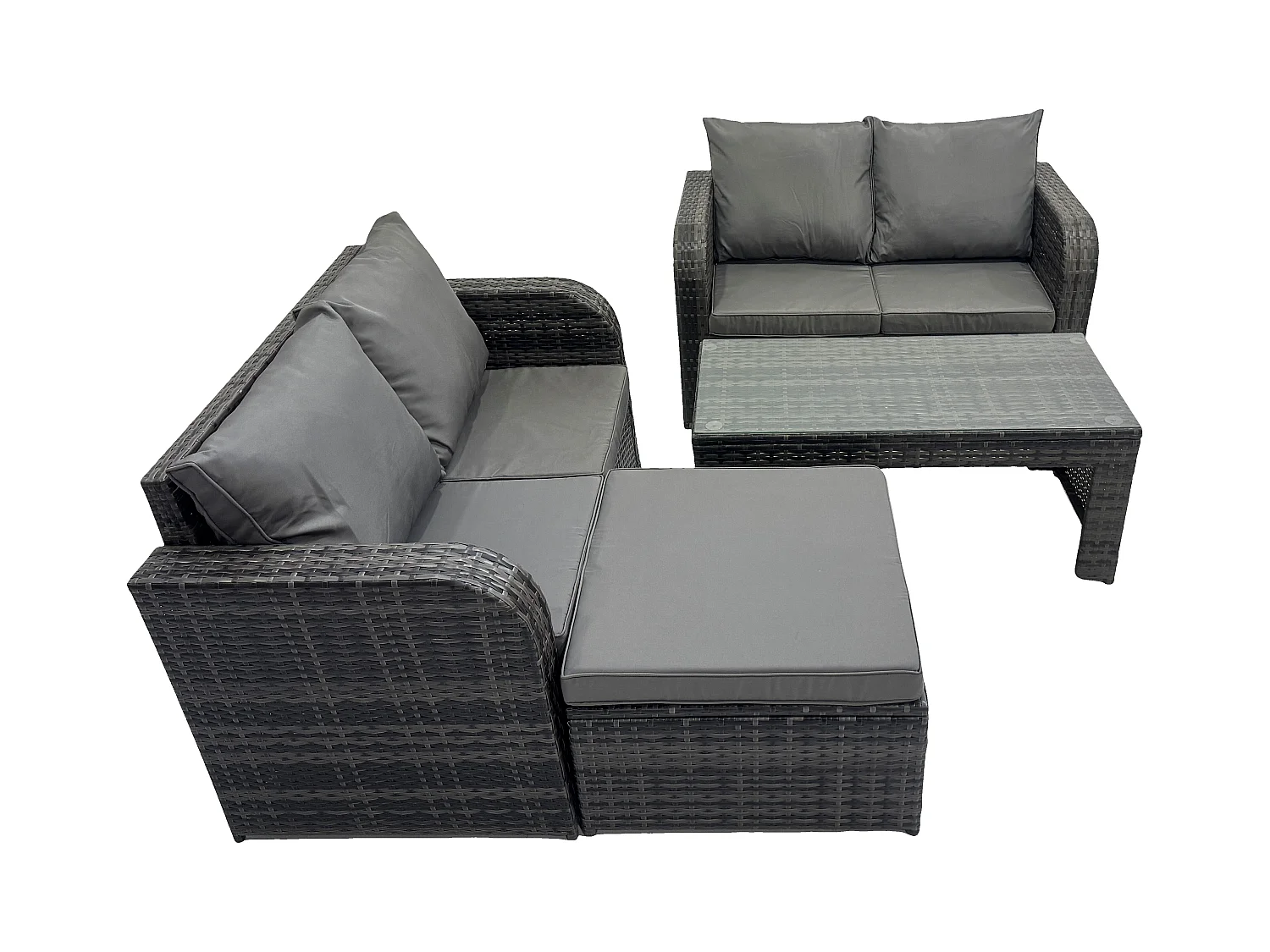 Dossier haut Salon de jardin avec Canapé d'amour Table basse rectangulaire Grand tabouret Gris foncé mixte