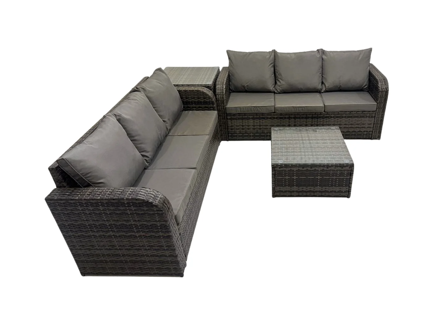 Meubles de jardin en rotin 6 places avec Gris Coussins Table basse carrée d'appoint