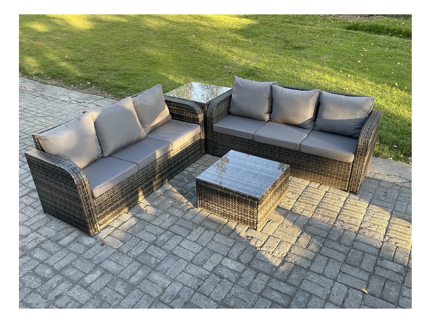 Meubles de jardin en rotin 6 places avec Gris Coussins Table basse carrée d'appoint