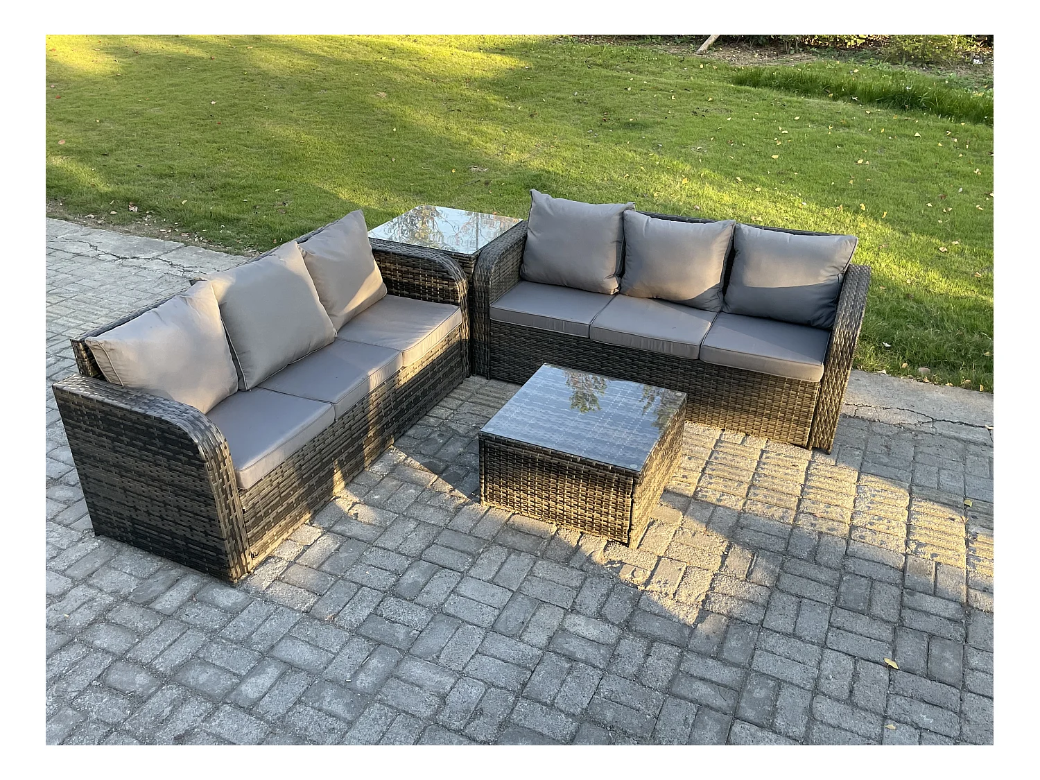 Meubles de jardin en rotin 6 places avec Gris Coussins Table basse carrée d'appoint