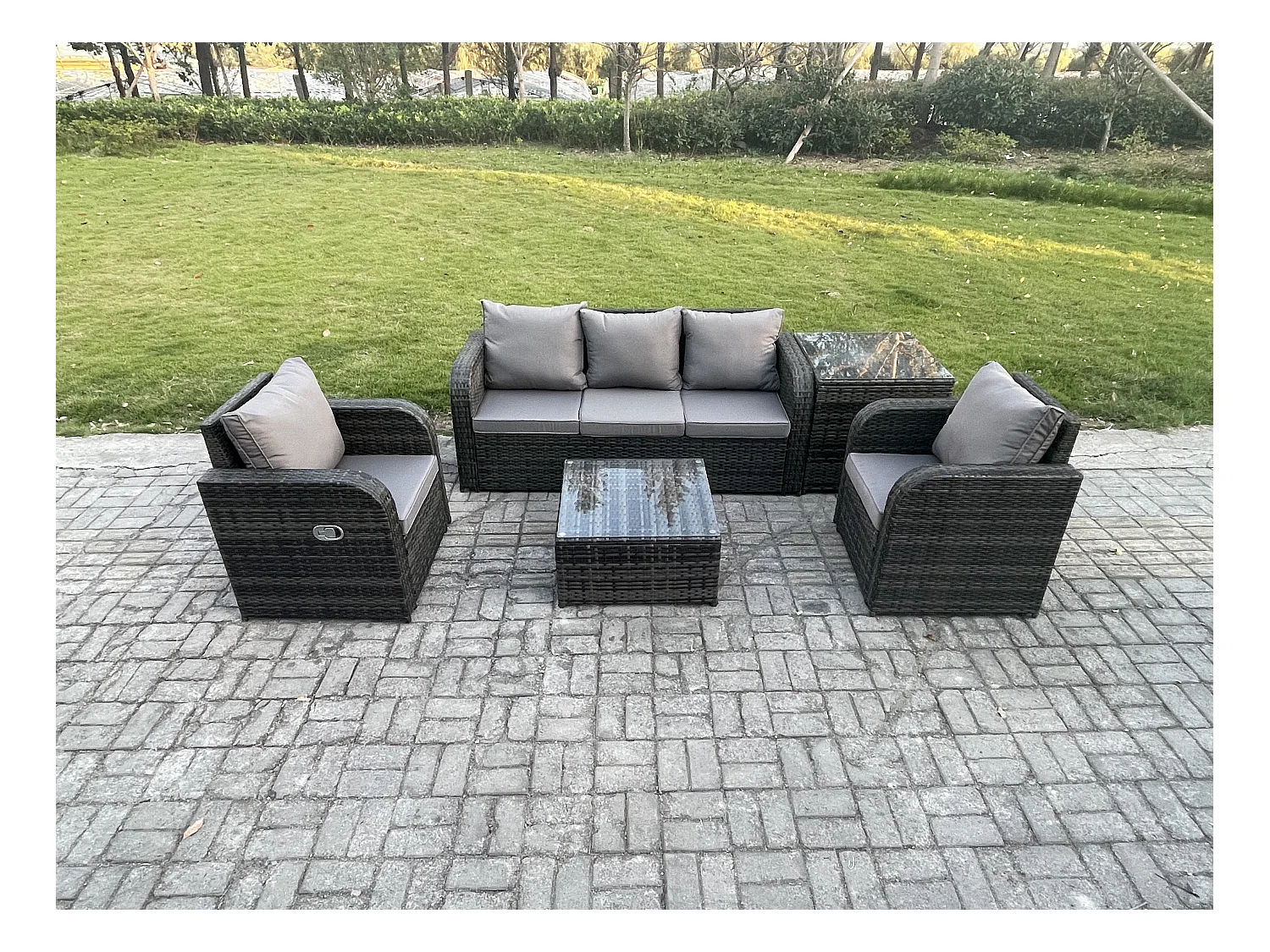 Ensembles de meubles de jardin 5 places Canapés de terrasse avec Chaise inclinable Canapé 3 places Table d'appoint Gris foncé mixte