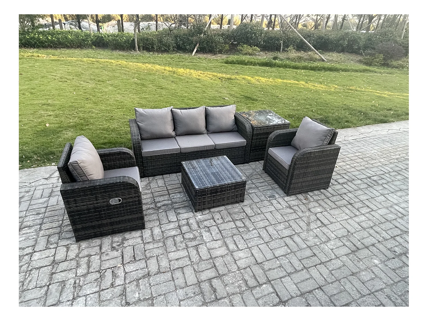 Ensembles de meubles de jardin 5 places Canapés de terrasse avec Chaise inclinable Canapé 3 places Table d'appoint Gris foncé mixte