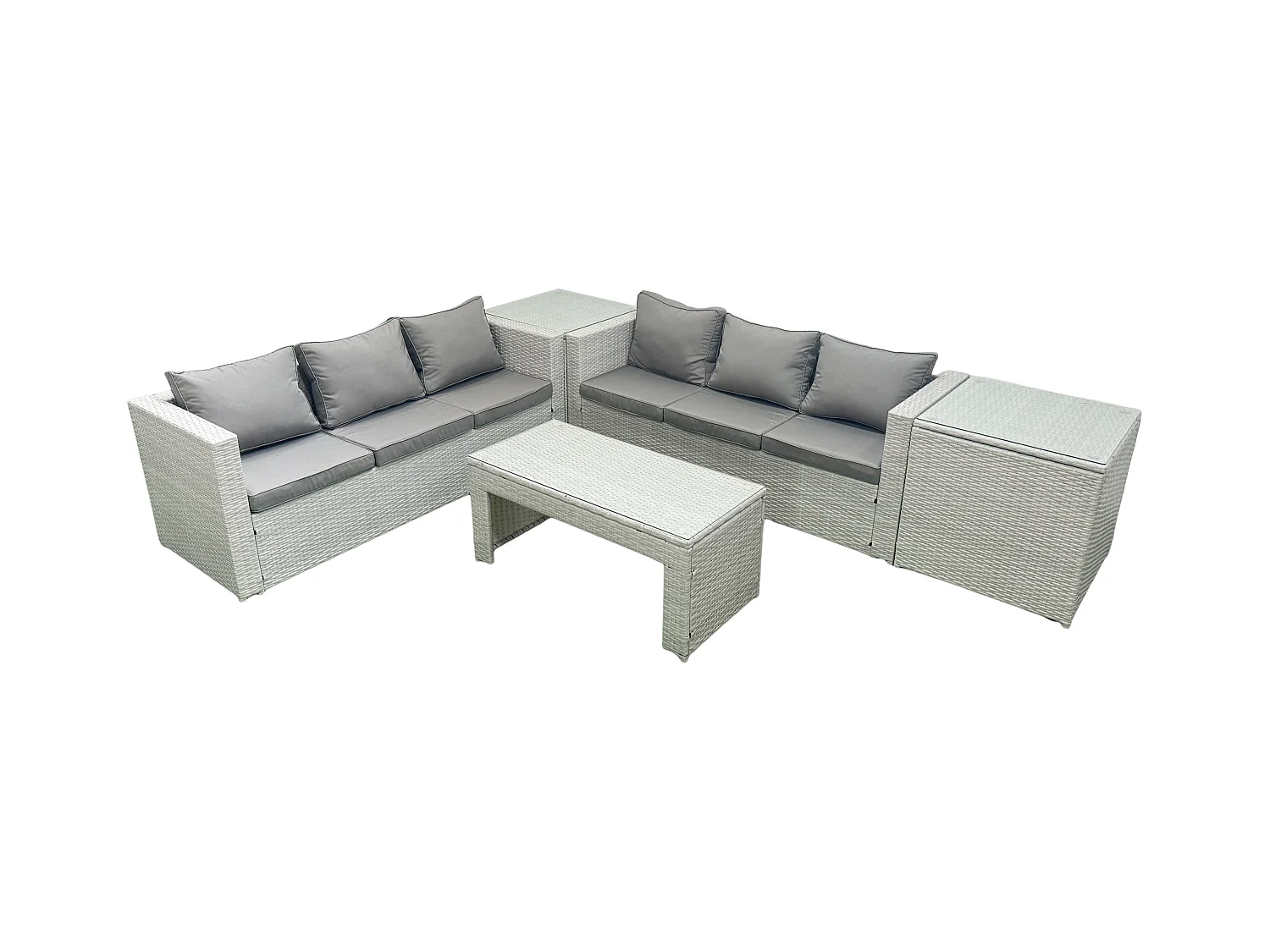 6 places Salon de Jardin Extérieur Canapé de jardin en rotin Table basse oblongue avec 2 Tables d'appoint Gris clair mixte