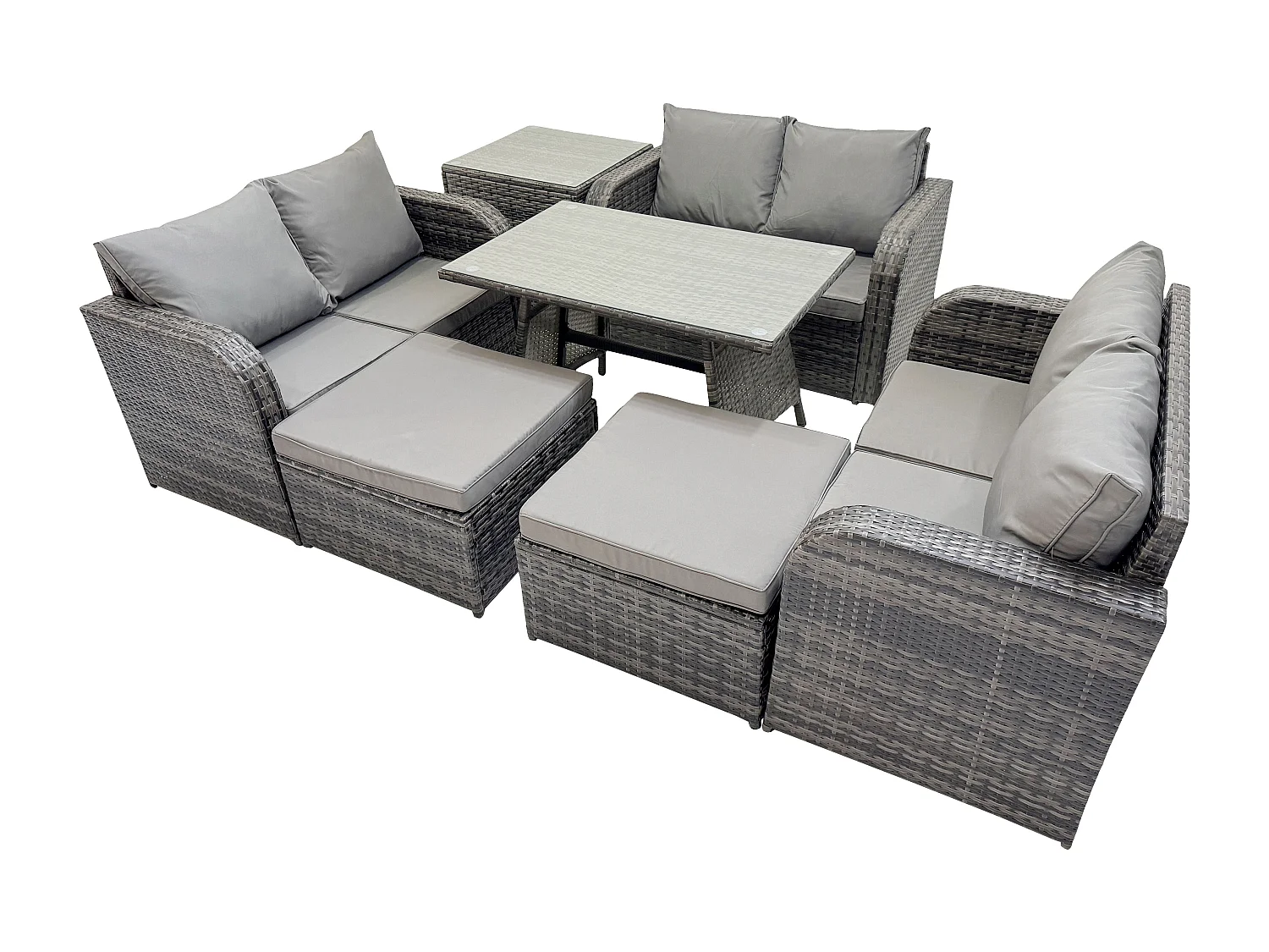 Polyrattan Gartenmöbelset 8-Sitzer Gartensofa Set Set mit Rechteckiger Esstisch 2 hohen Hockern Beistelltisch Dunkelgrau Gemischt
