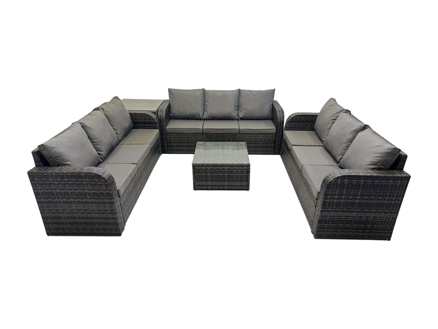 Rattan Gartenmöbel Set im Balkon 9-Sitzer Garten Sofa Set mit Quadratischer Couchtisch Beistelltisch