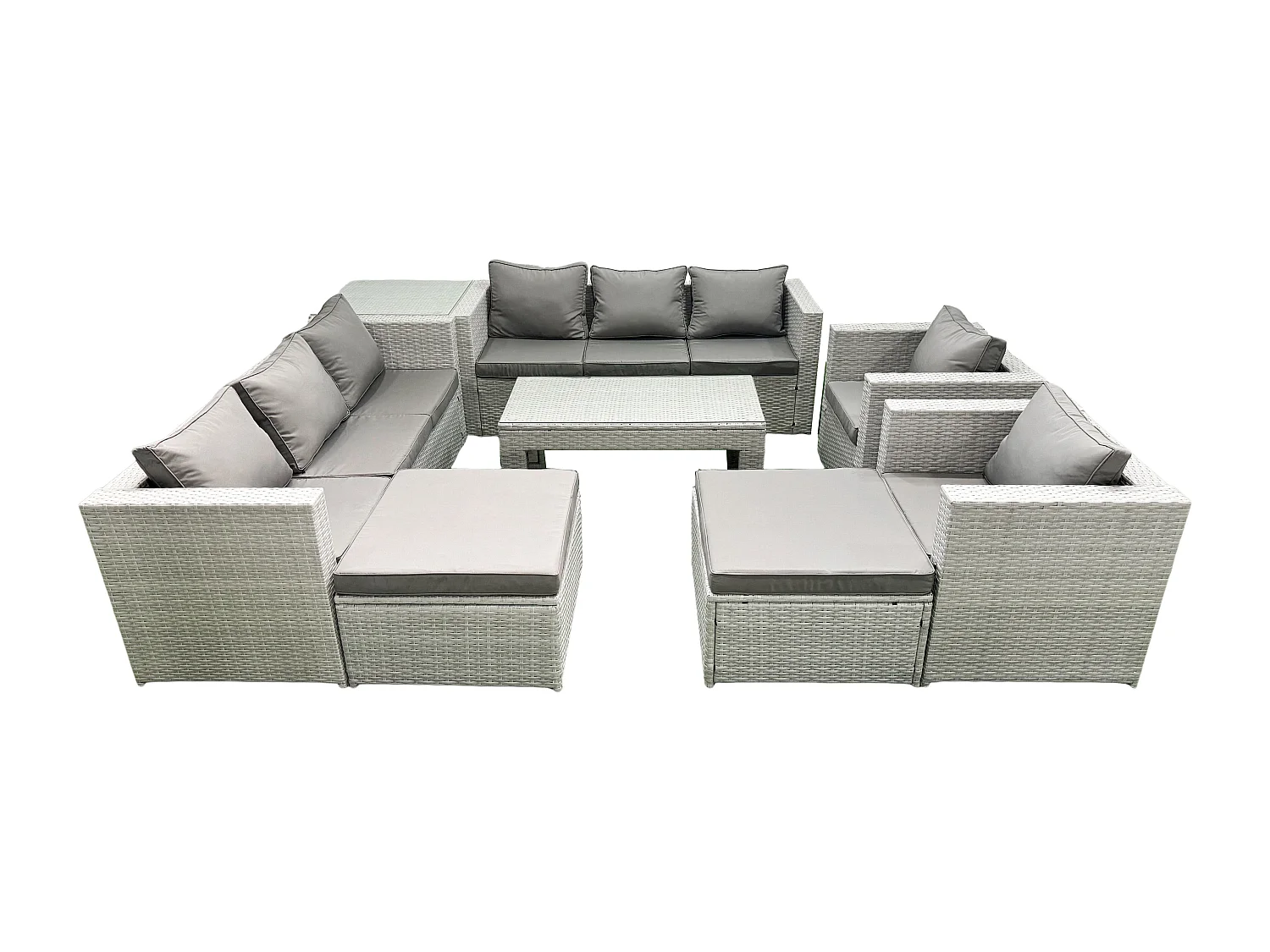 Gartenmöbelset Polyrattan mit 2 Sesseln Rechteckiger Couchtisch 2 hohen Hockern Beistelltisch Hellgrau gemischt