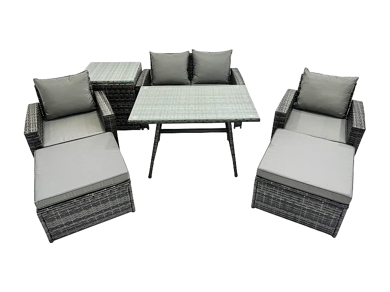 Ensemble de Meubles de Jardin avec Table à manger rectangulaire Fauteuil Canapé 2 places 2 Grand tabourets Table d'appoint