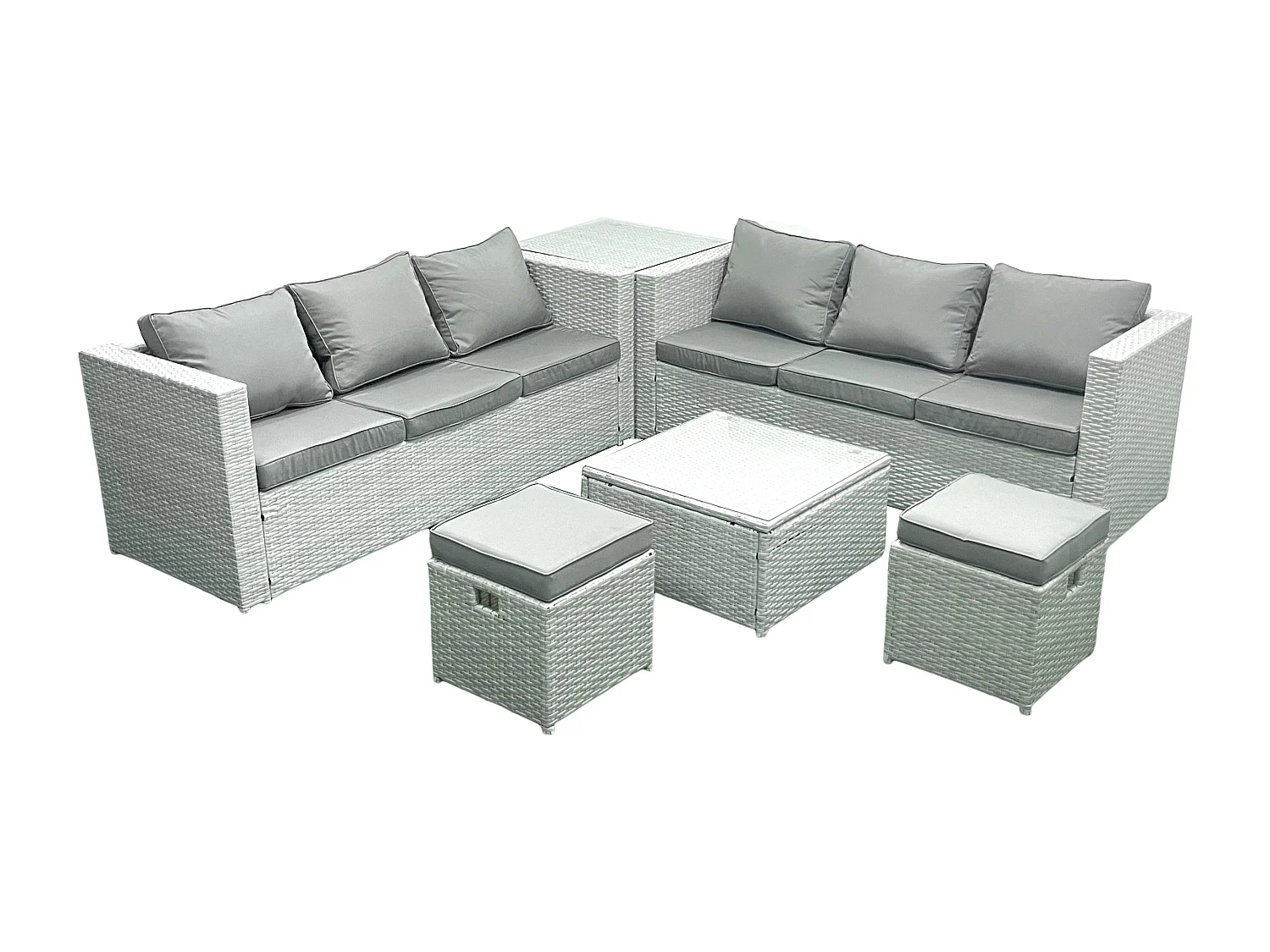 Ensemble de meubles de jardin en rotin 8 places Ensemble de canapés de jardin avec 2 Petits tabourets Table d'appoint Gris clair mixte