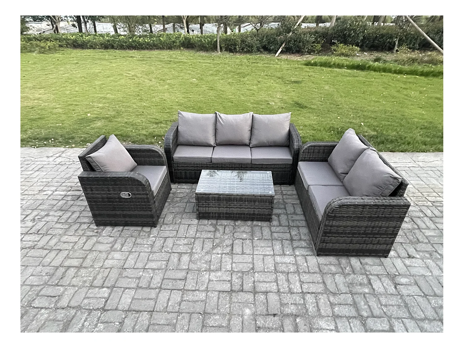 Ensembles de meubles de jardin 6 places Ensemble de canapés en rotin avec Table basse rectangulaire Chaise inclinable Canapé d'amour Canapé 3 places