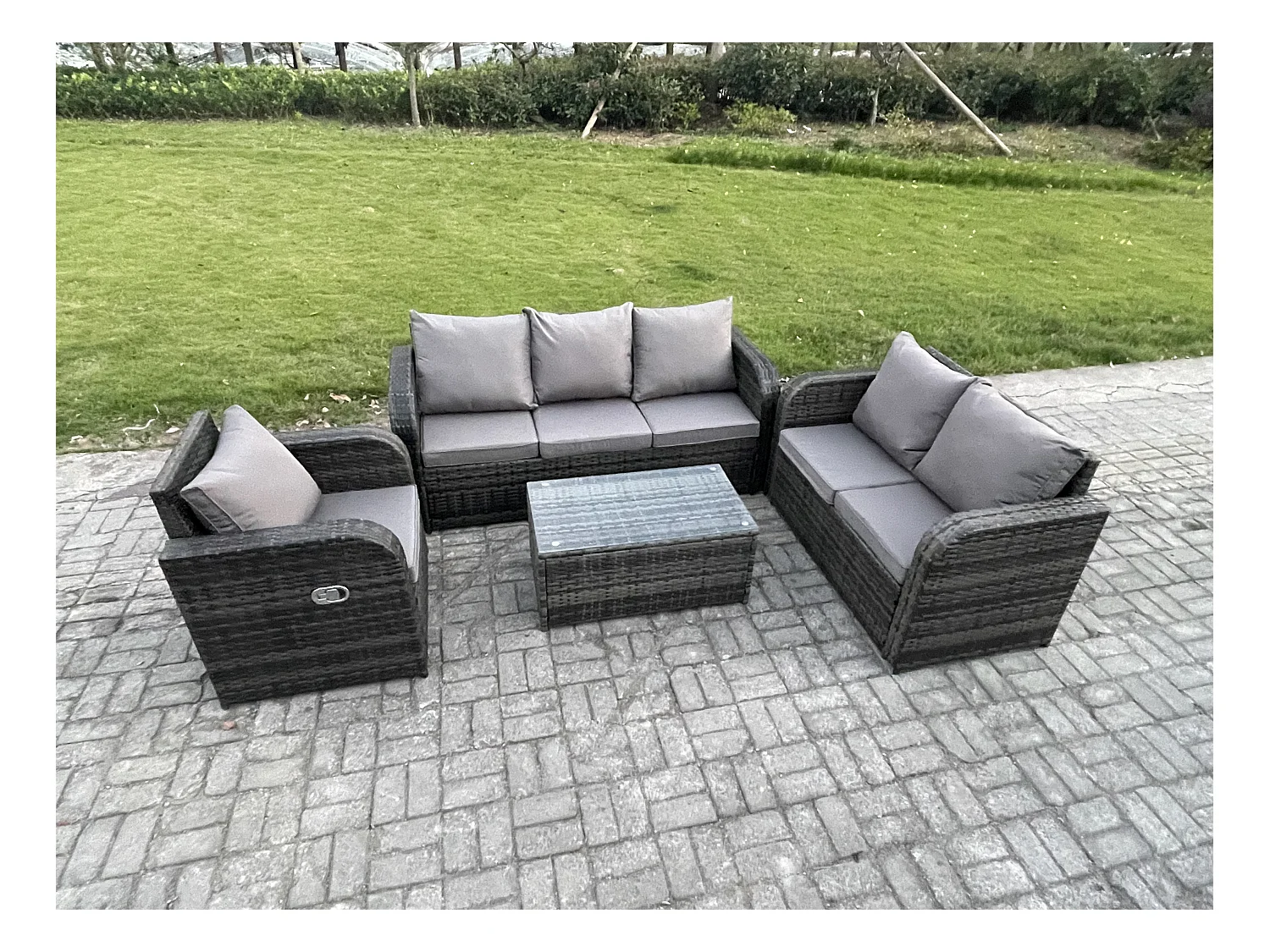 Ensembles de meubles de jardin 6 places Ensemble de canapés en rotin avec Table basse rectangulaire Chaise inclinable Canapé d'amour Canapé 3 places