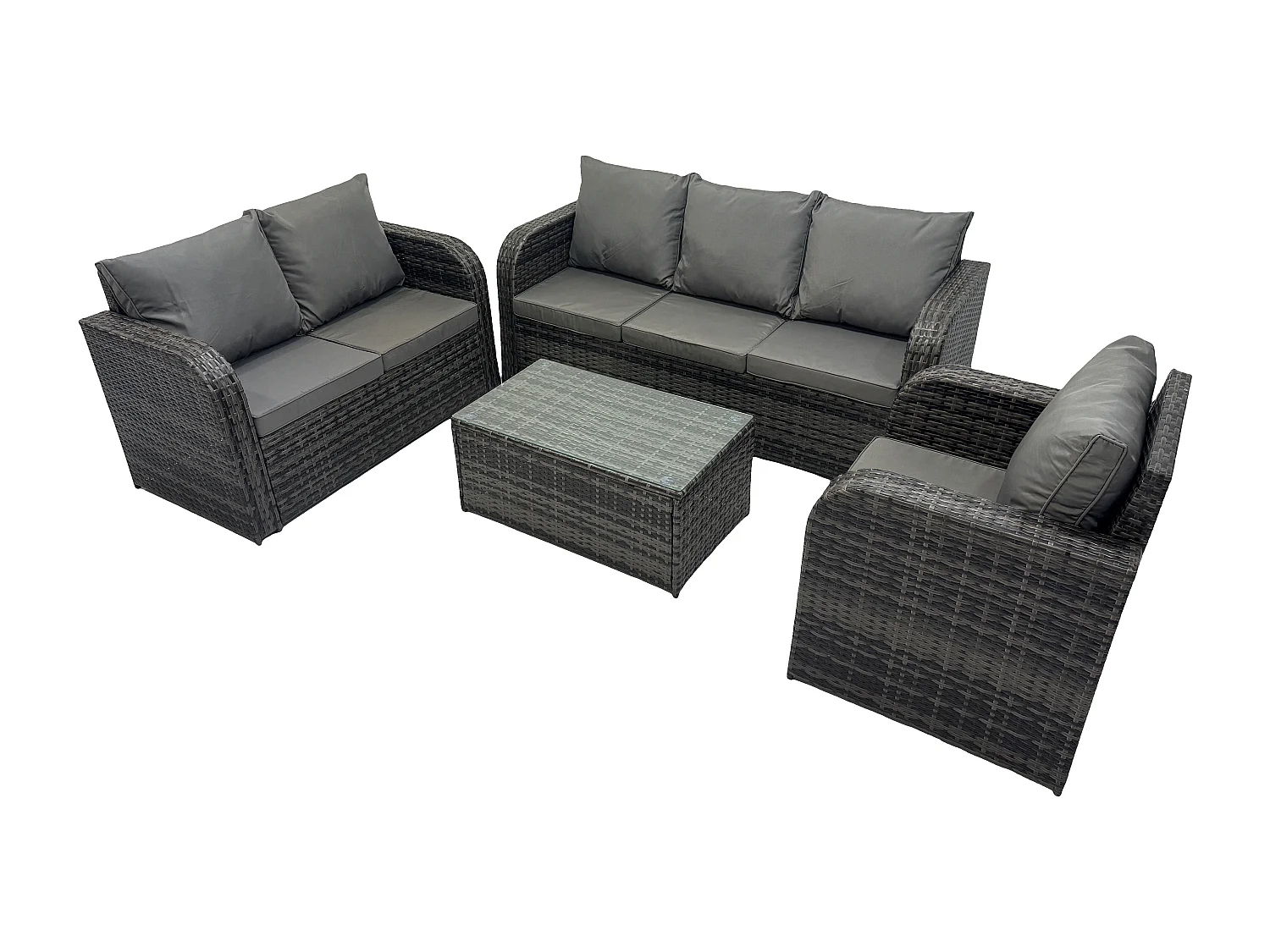 Rattan Gartenmöbel Set im Balkon 6-Sitzer Garten Sofa Set mit Rechteckiger Couchtisch Liegestühle Loveseat Sofa 3-Sitzer Sofa