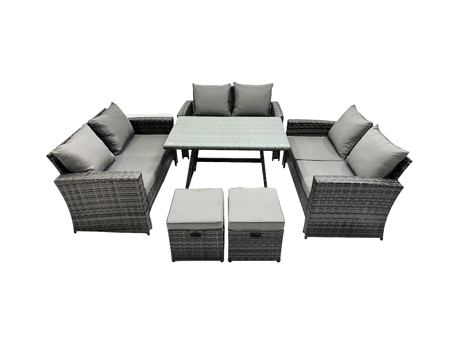 Salon de jardin avec Table à manger rectangulaire Canapé 2 places 2 Petits tabourets Gris foncé mixte