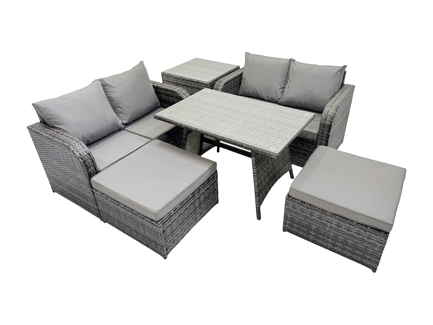 Ensembles de meubles de jardin 6 places avec 2 Grand tabourets Table d'appoint Gris foncé mixte