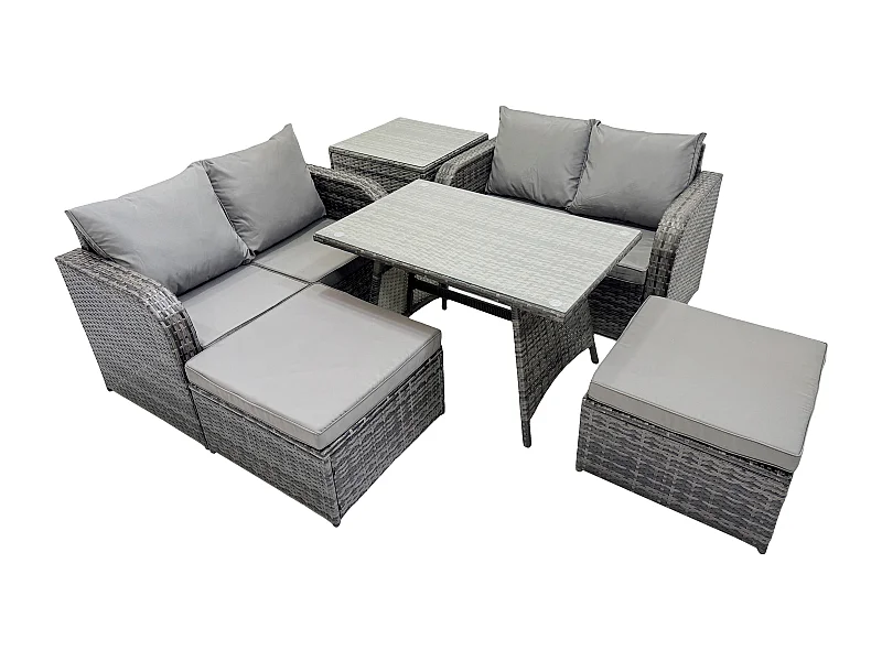 Ensembles de meubles de jardin 6 places avec 2 Grand tabourets Table d'appoint Gris foncé mixte