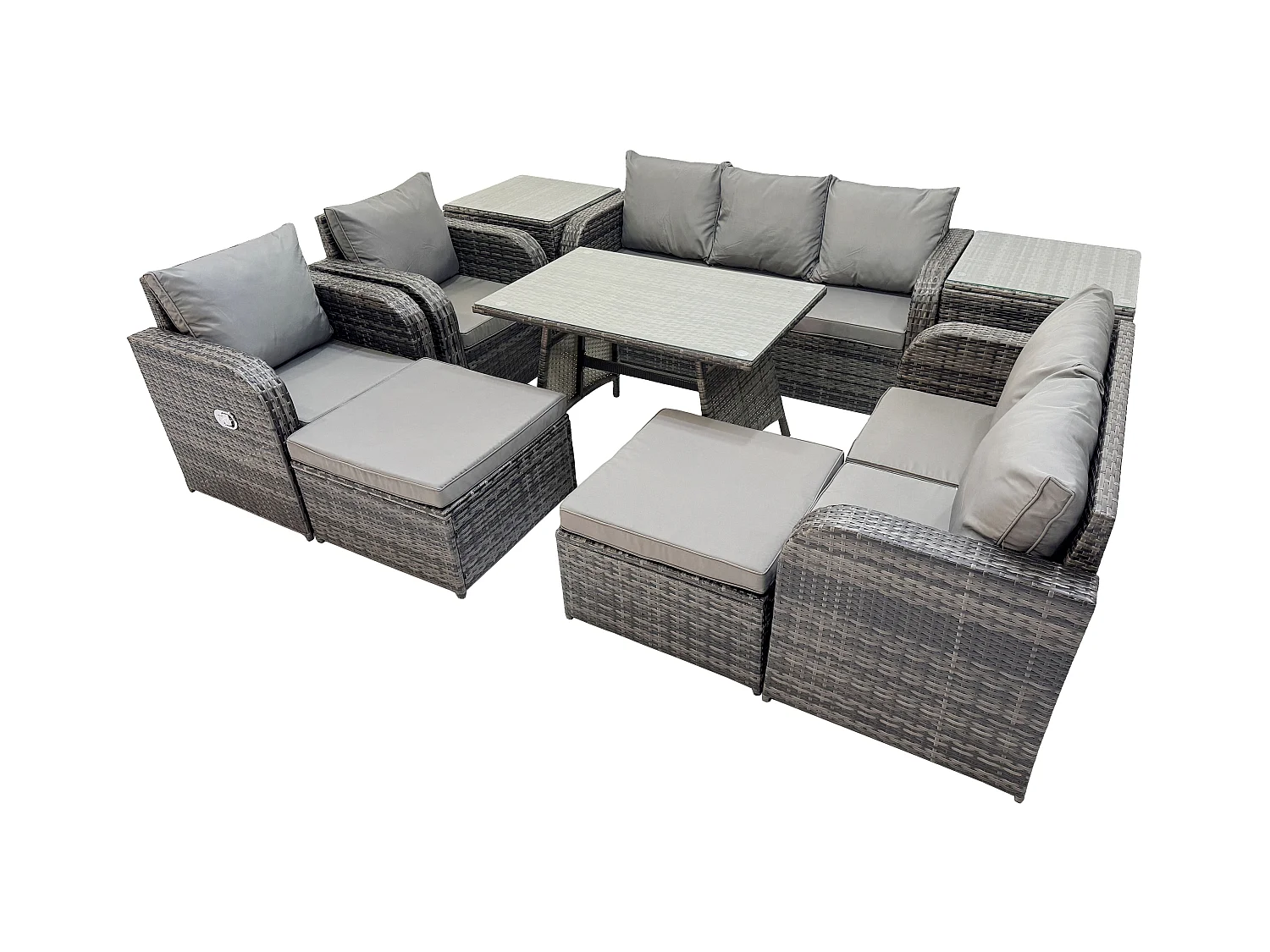 Salon de jardin exterieur 9 places Ensemble de canapés en rotin avec Table à manger 2 Grand tabourets 2 Tables d'appoint Gris foncé mixte