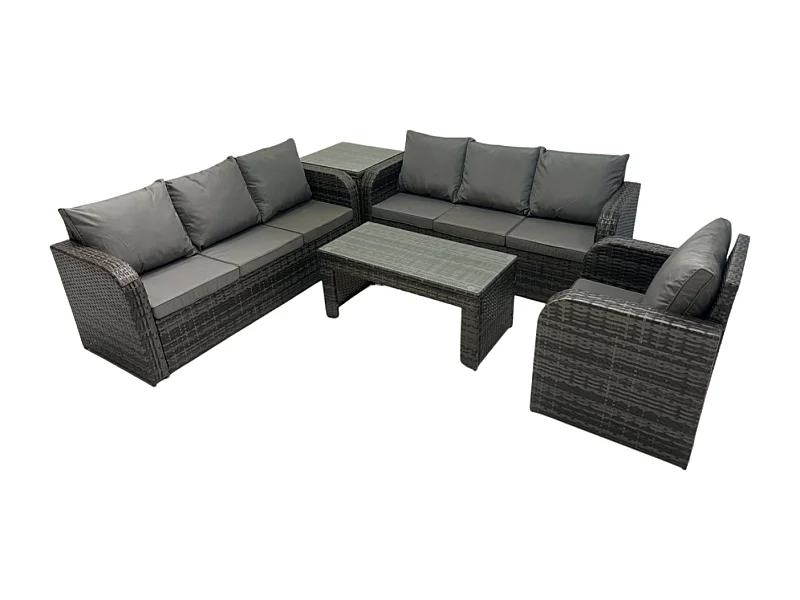 7-Sitzer Polyrattan Sofa Set Terrassen Gartenmöbelset mit Beistelltisch Liegestühle Couchtisch Dunkelgrau Gemischt