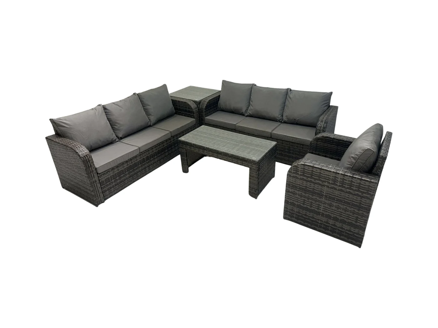 7-Sitzer Polyrattan Sofa Set Terrassen Gartenmöbelset mit Beistelltisch Liegestühle Couchtisch Dunkelgrau Gemischt