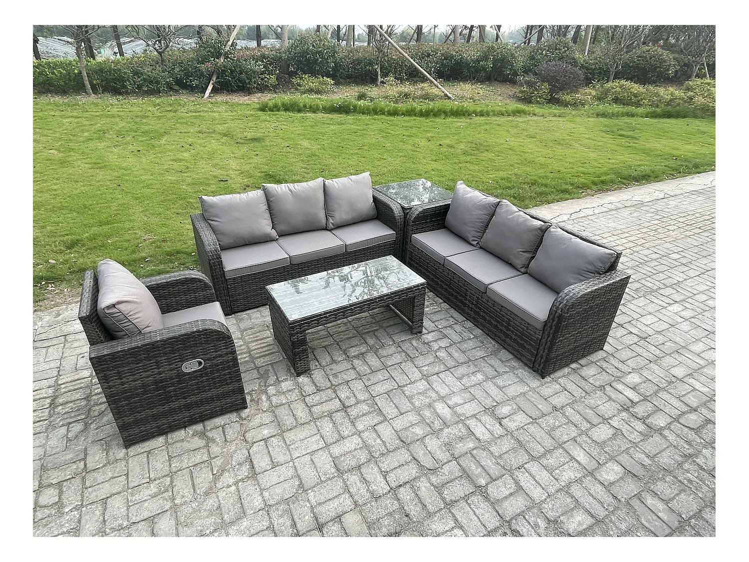 7-Sitzer Polyrattan Sofa Set Terrassen Gartenmöbelset mit Beistelltisch Liegestühle Couchtisch Dunkelgrau Gemischt