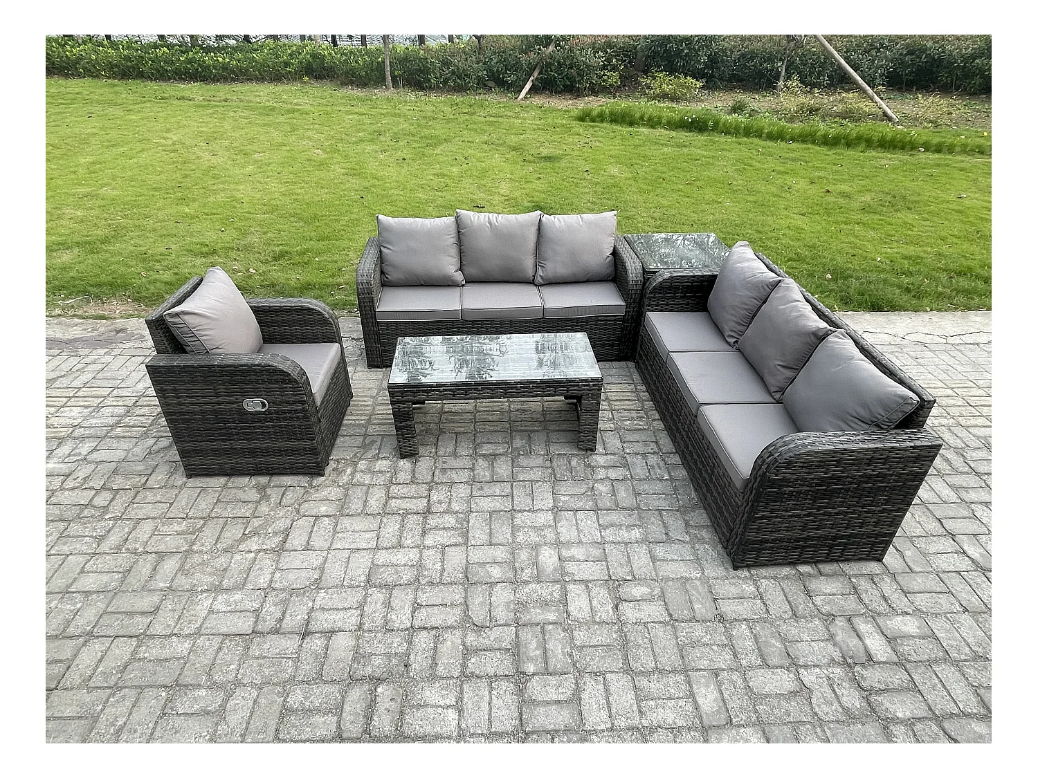 7-Sitzer Polyrattan Sofa Set Terrassen Gartenmöbelset mit Beistelltisch Liegestühle Couchtisch Dunkelgrau Gemischt