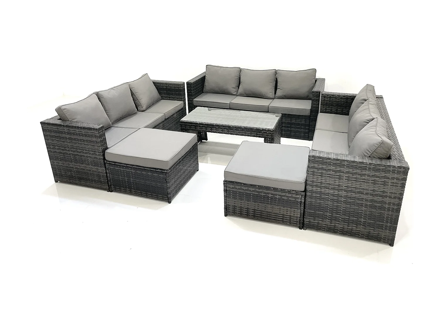 Ensemble de meubles de jardin en polyrotin 6 Pièces avec Table basse carrée 2 Grand tabourets Gris foncé mixte