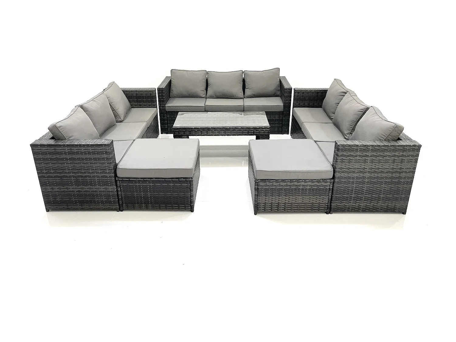 Ensemble de meubles de jardin en polyrotin 6 Pièces avec Table basse carrée 2 Grand tabourets Gris foncé mixte