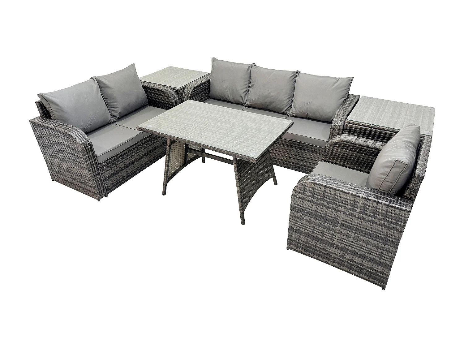6-Sitzer Polyrattan Gartenmöbelset Garten Lounge Set mit Esstisch 2 Beistelltischen Dunkelgrau Gemischt