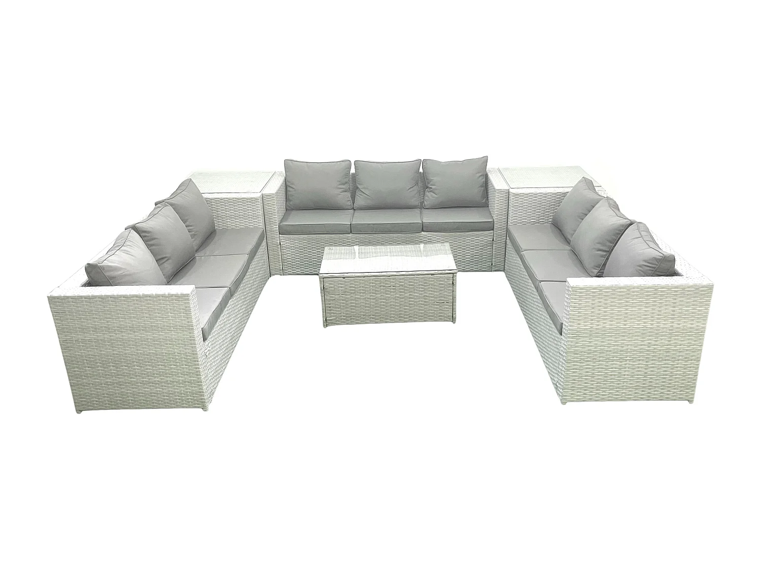 Ensemble de meubles de jardin en rotin 9 places avec Canapé de jardin Table basse 2 Tables d'appoint Gris clair mixte