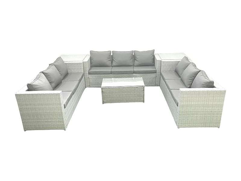 Ensemble de meubles de jardin en rotin 9 places avec Canapé de jardin Table basse 2 Tables d'appoint Gris clair mixte