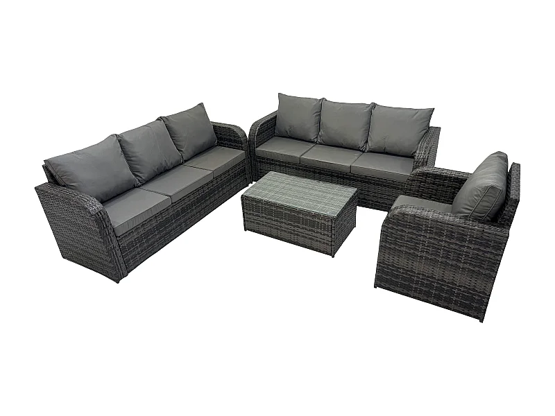 7-Sitzer Rattan Gartenmöbel Sofa Set Tisch & Stühle Set mit 3-Sitzer Sofa Liegestühle 3-Sitzer Sofa Dunkelgrau Gemischt