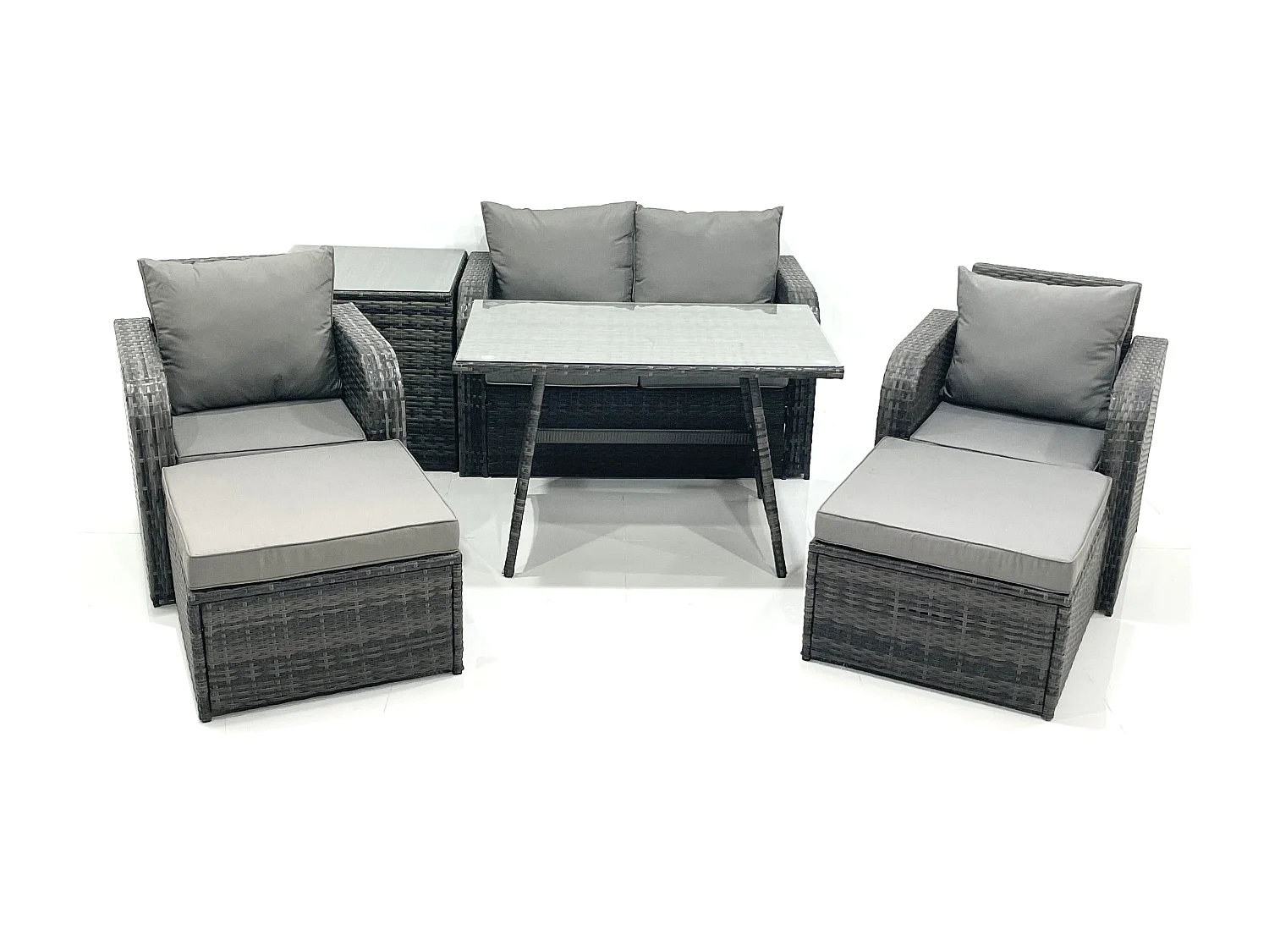 Gartenmöbel-Set Rattan Sofa Esstisch Set mit Liegestühle 2 hohen Hockern Beistelltisch Dunkelgrau Gemischt