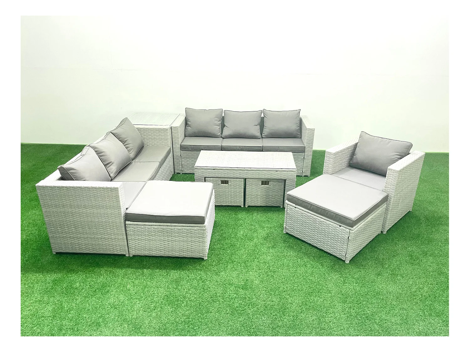 Salon de Jardin Ensemble avec Coussins gris 10 places avec Fauteuil,Table basse et Table d'appoint