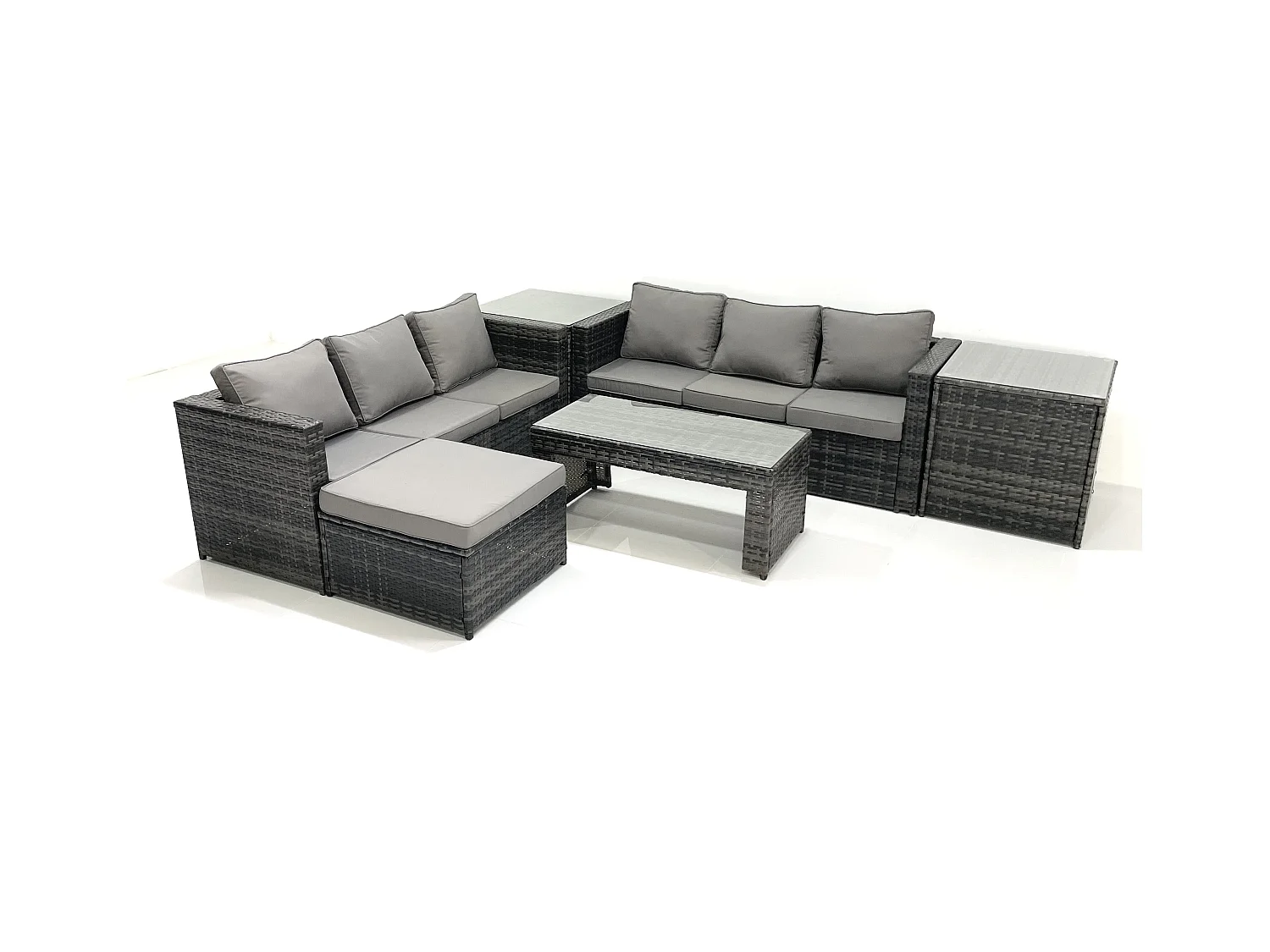 Salon de Jardin Extérieur avec Canapé Table basse Grand tabouret 2 Tables d'appoint Gris foncé mixte