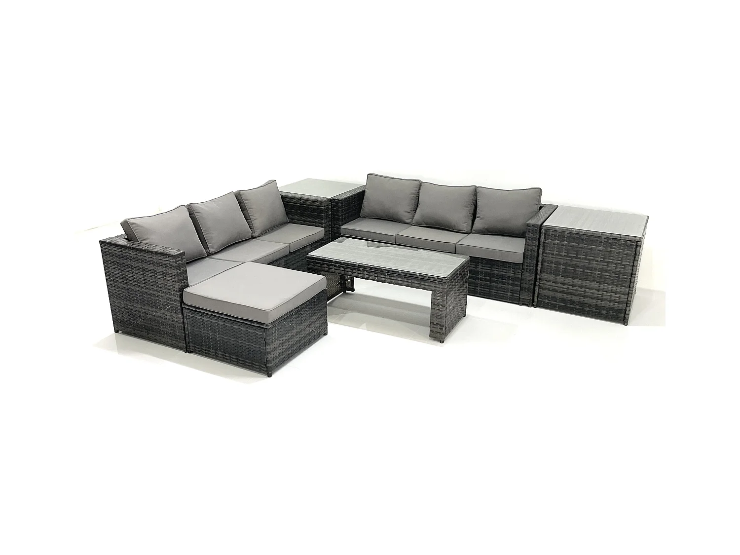 Salon de Jardin Extérieur avec Canapé Table basse Grand tabouret 2 Tables d'appoint Gris foncé mixte