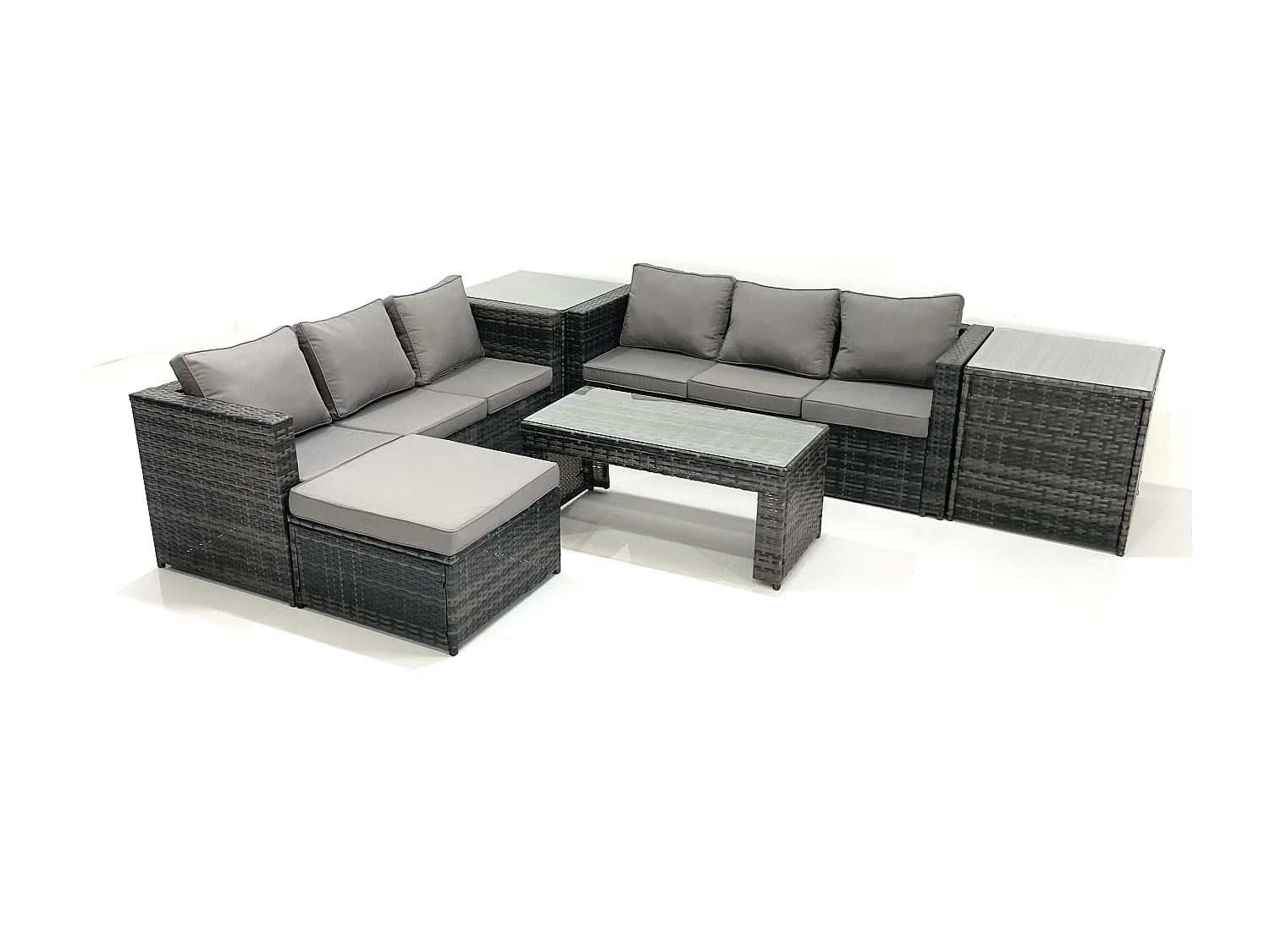 Salon de Jardin Extérieur avec Canapé Table basse Grand tabouret 2 Tables d'appoint Gris foncé mixte