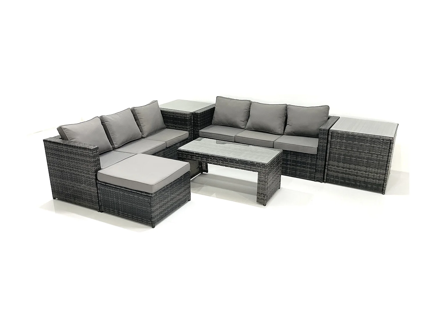 Salon de Jardin Extérieur avec Canapé Table basse Grand tabouret 2 Tables d'appoint Gris foncé mixte