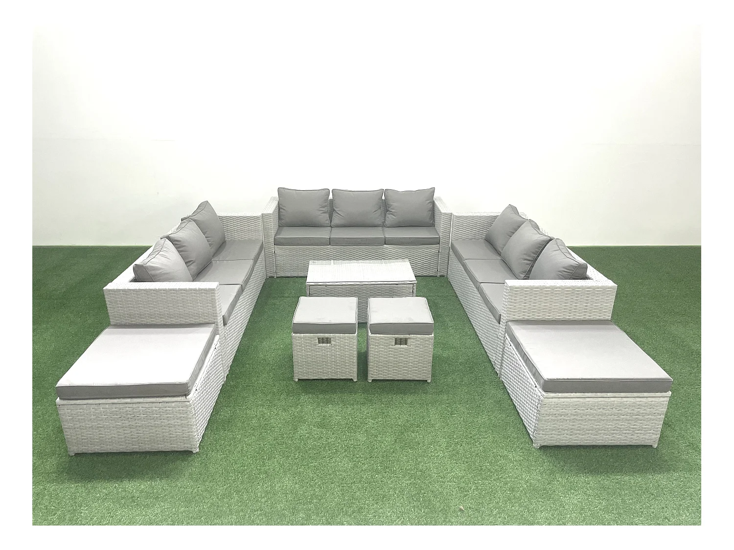 8 Pièces Salon de jardin Canapé de jardin Table basse avec 4 Tabourets Gris clair mixte