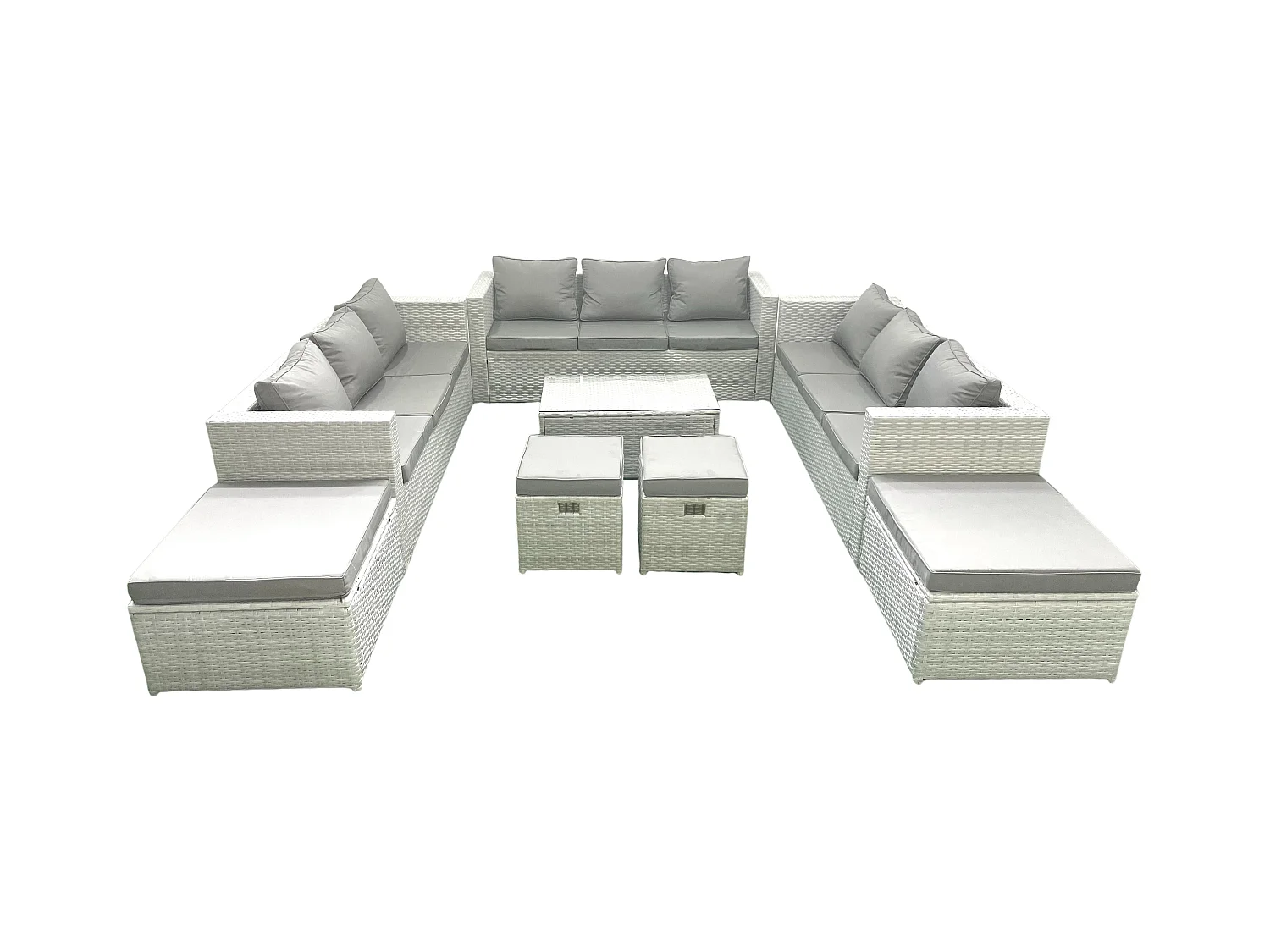 8 Stücke Rattan Gartenmöbel Set Garten Sofa Couchtisch Set mit 4 Hockern Hellgrau gemischt