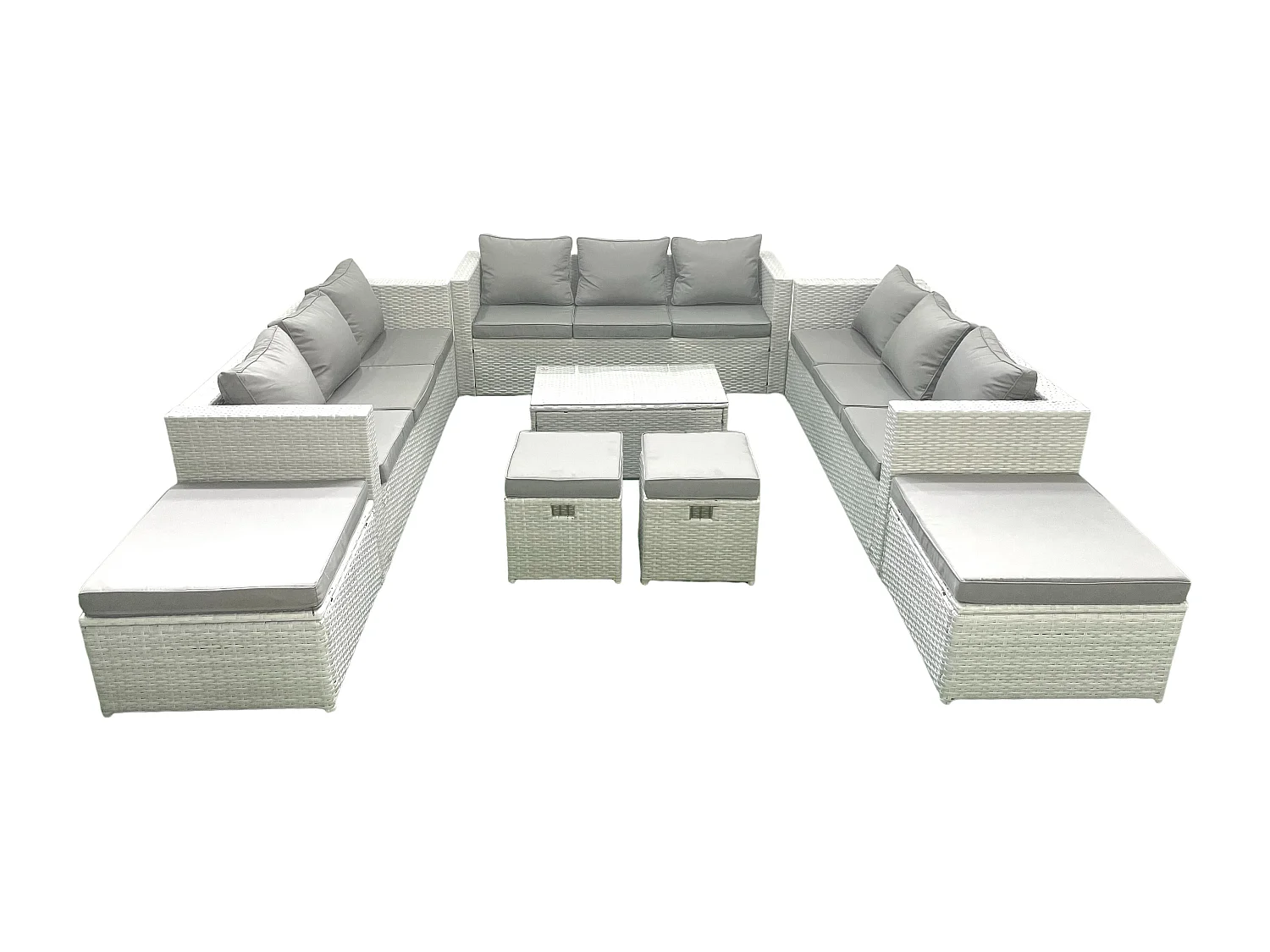 8 Pièces Salon de jardin Canapé de jardin Table basse avec 4 Tabourets Gris clair mixte