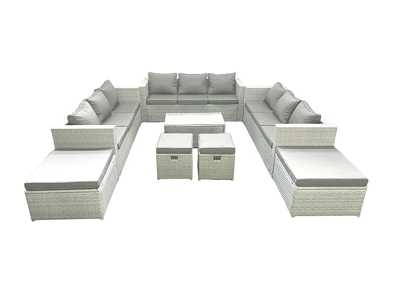 8 Pièces Salon de jardin Canapé de jardin Table basse avec 4 Tabourets Gris clair mixte