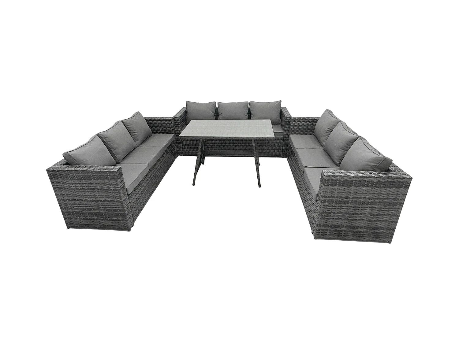 Salon de Jardin Extérieur en Résine avec Table à manger oblongue avec Verre trempé transparent