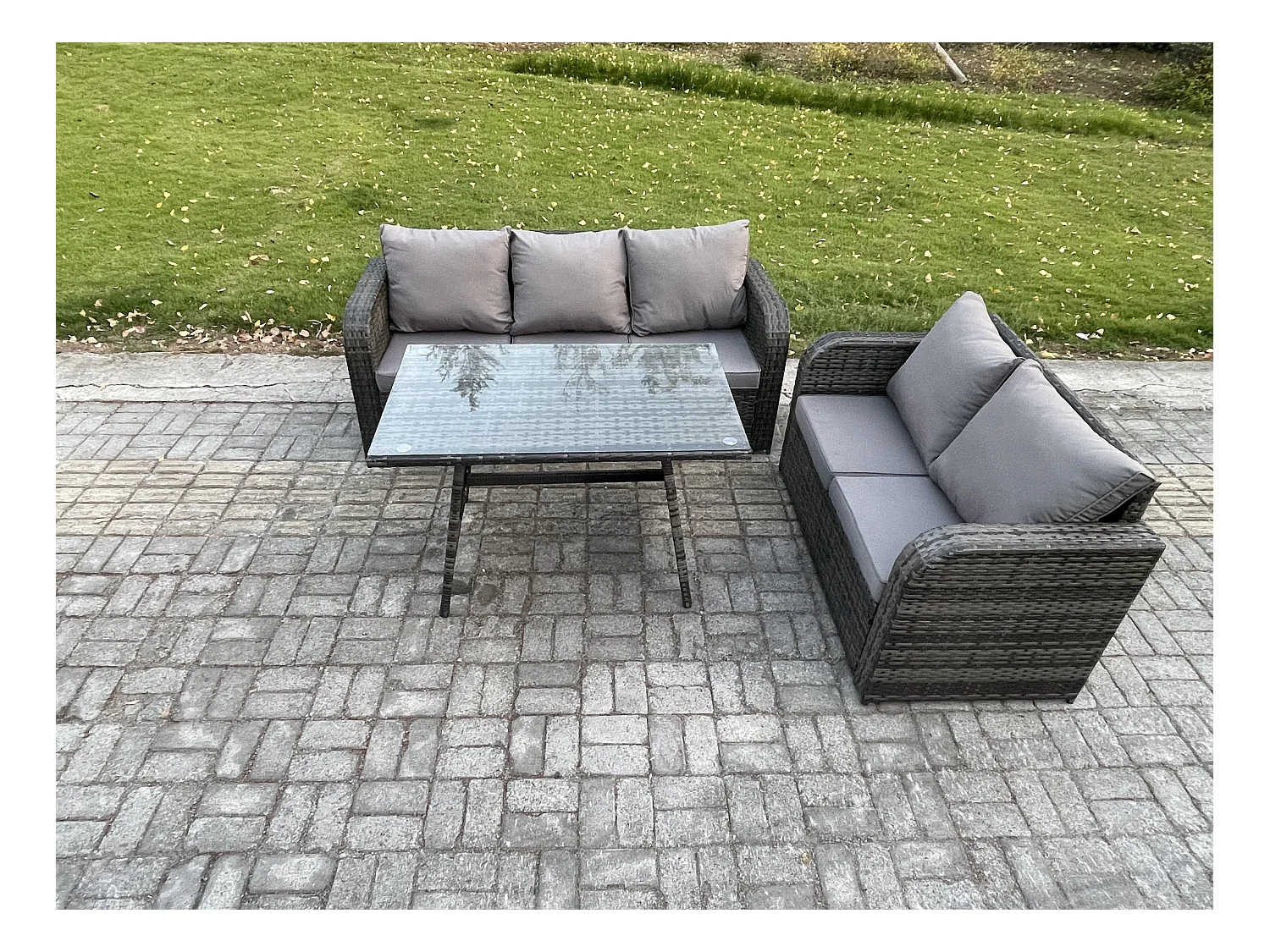 Hoher Rücken Polyrattan Sofa Set Gartenmöbel Esstisch Set Love Sofa 3-Sitzer Sofa