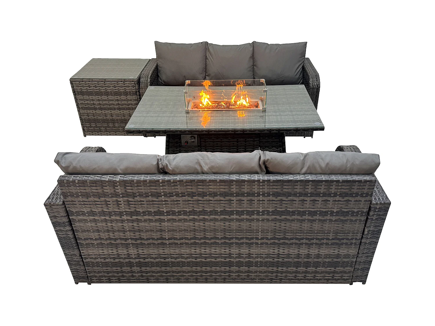 Polyrattan Gartenmöbel Set mit Gasfeuerstelle Esstisch 4 Stücke Dunkelgrau Gemischt