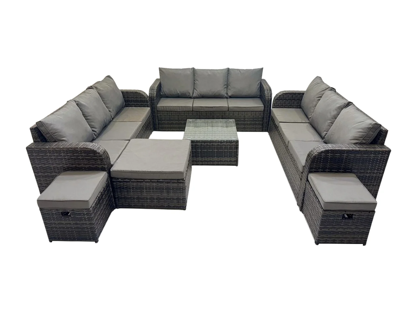 12 places Ensembles de meubles de jardin avec Table basse carrée Canapé 3 places 3 Tabourets Gris foncé mixte