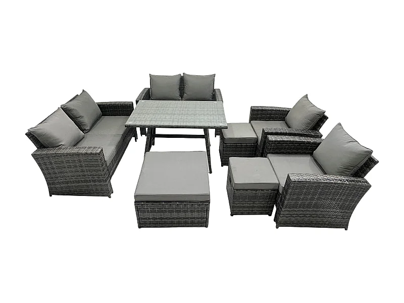 10 Pièces Ensemble de canapé en rotin extérieur avec 3 Tabourets 2 Tables d'appoint Gris foncé mixte