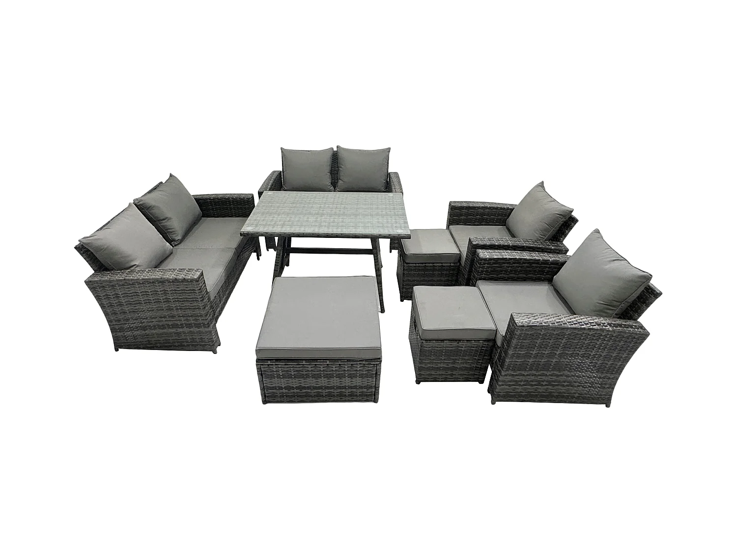 Gartenmöbelset 10 Stücke Polyrattan Garten Sofa im Freien mit 3 Hockern 2 Beistelltischen Dunkelgrau Gemischt