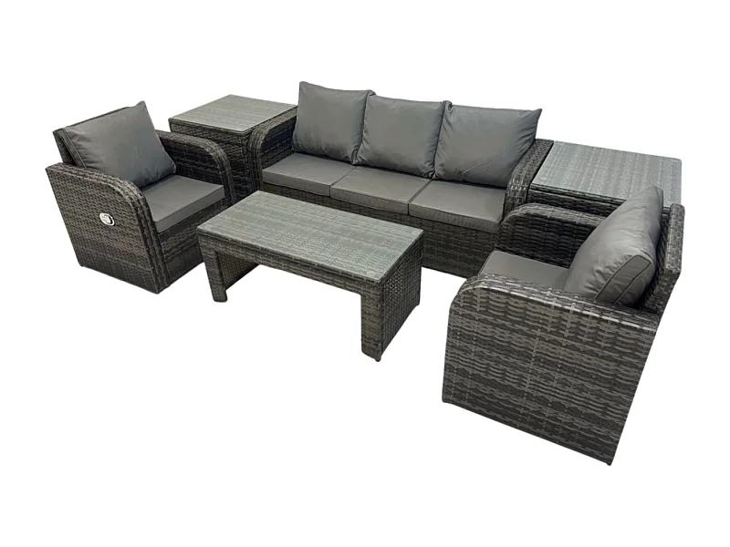 Polyrattan Gartenmöbel Set Garten Sofa im Freien Set mit Liegestühle Couchtisch 2 Beistelltischen Dunkelgrau Gemischt