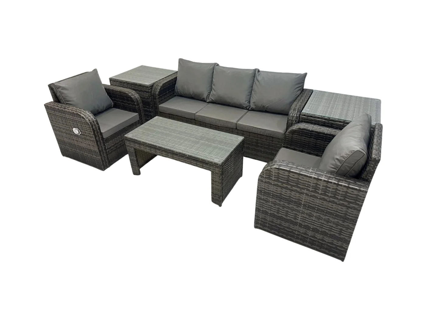 Polyrattan Gartenmöbel Set Garten Sofa im Freien Set mit Liegestühle Couchtisch 2 Beistelltischen Dunkelgrau Gemischt