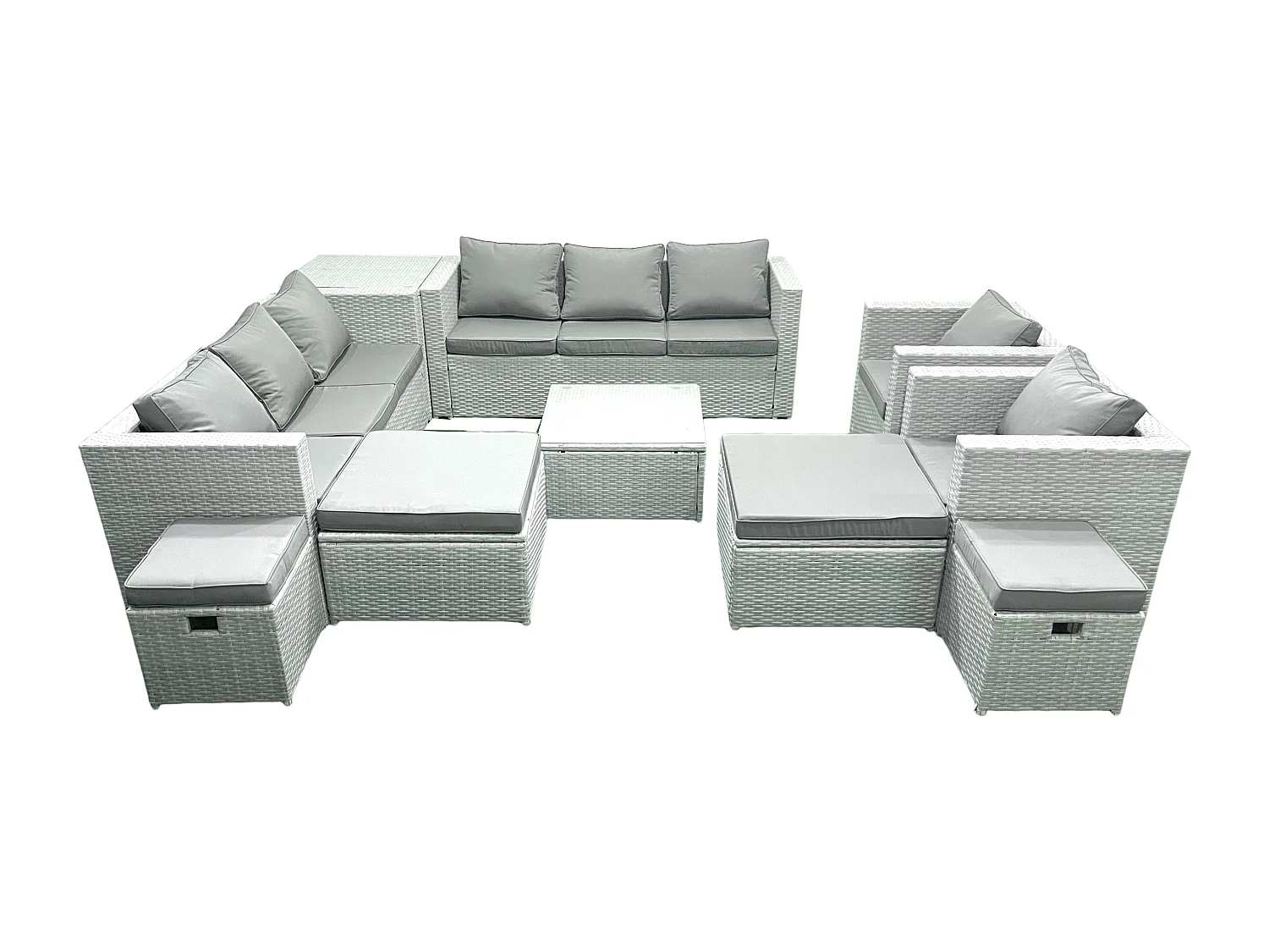 Salon de Jardin Exterieur en Résine 12 places avec Canapé 4 Tabourets Table d'appoint Gris clair mixte